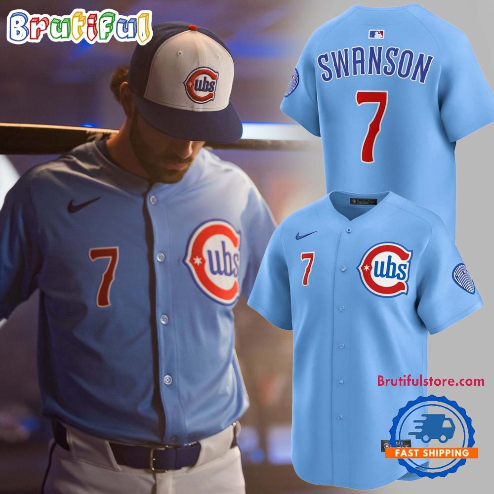 Chicago Cubs Dansby Swanson #7 Baby Blue 2nd Alternate Baseball Jersey