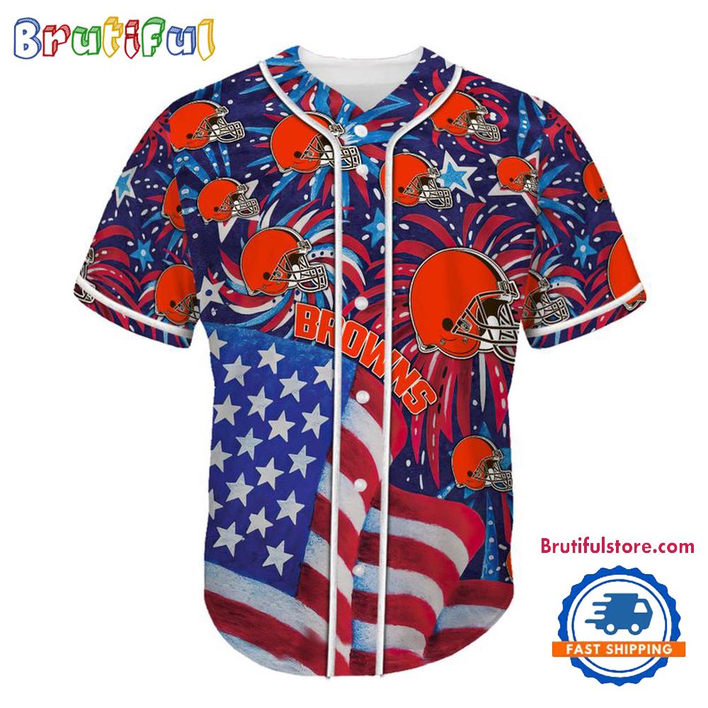 Cleveland Browns USA Flag Independence Day Baseball Jersey, Sport Team 4th of July Jersey