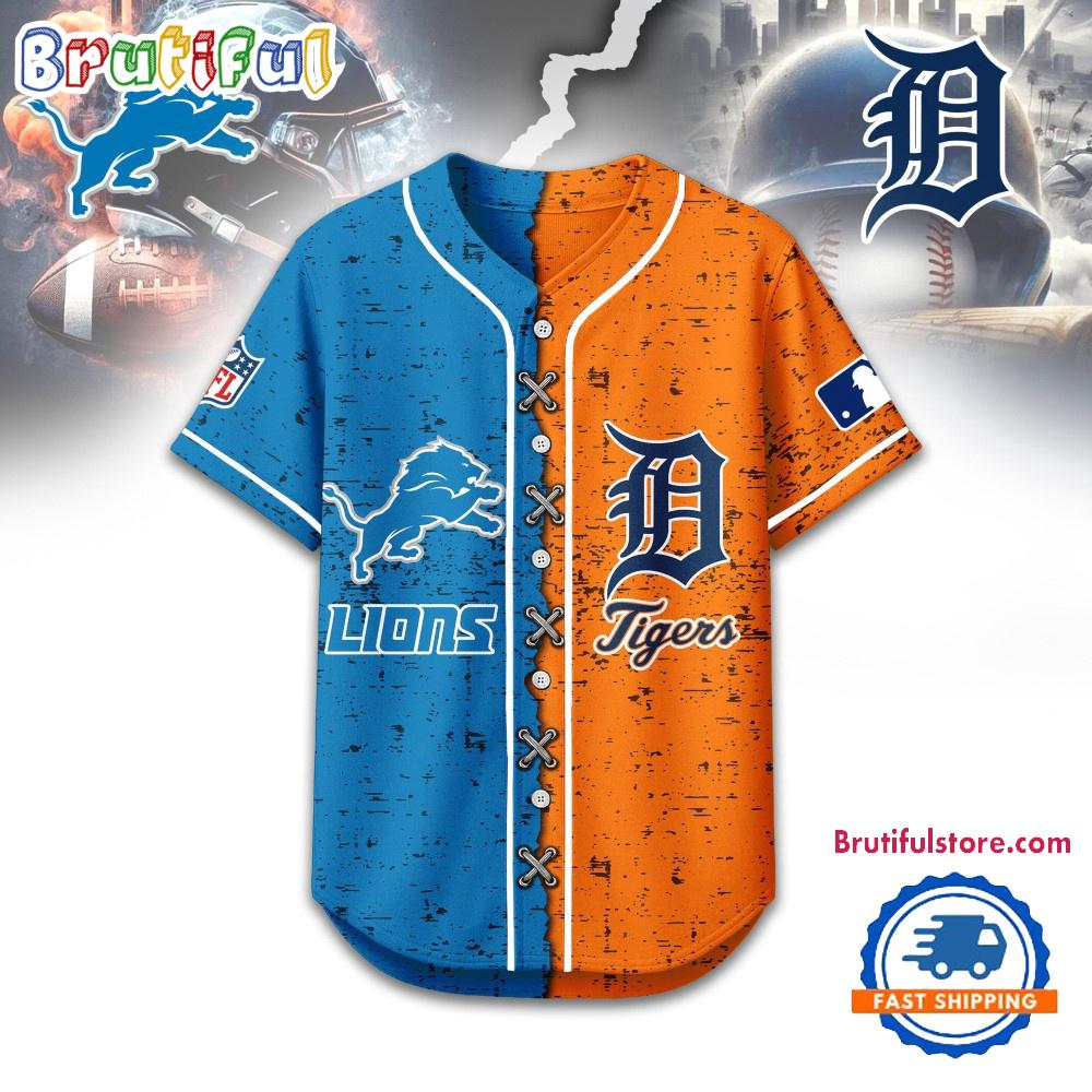 Detroit Lions Mix Detroit Tigers Sporty New Design Baseball Jersey