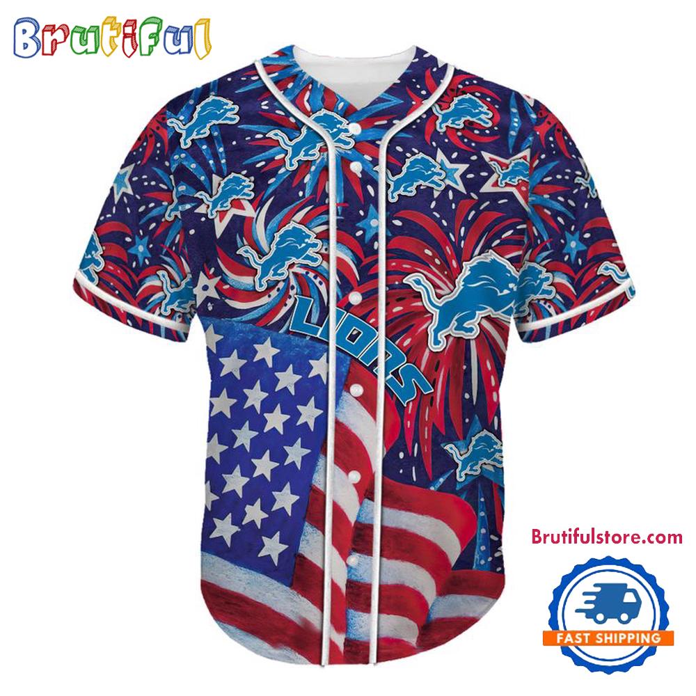Detroit Lions USA Flag Independence Day Baseball Jersey, Sport Team 4th of July Jersey