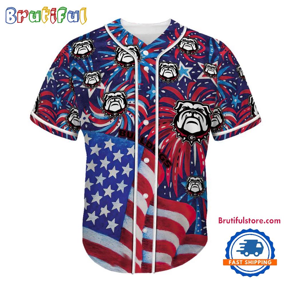 Georgia Bulldogs USA Flag Independence Day Baseball Jersey, Sport Team 4th of July Jersey