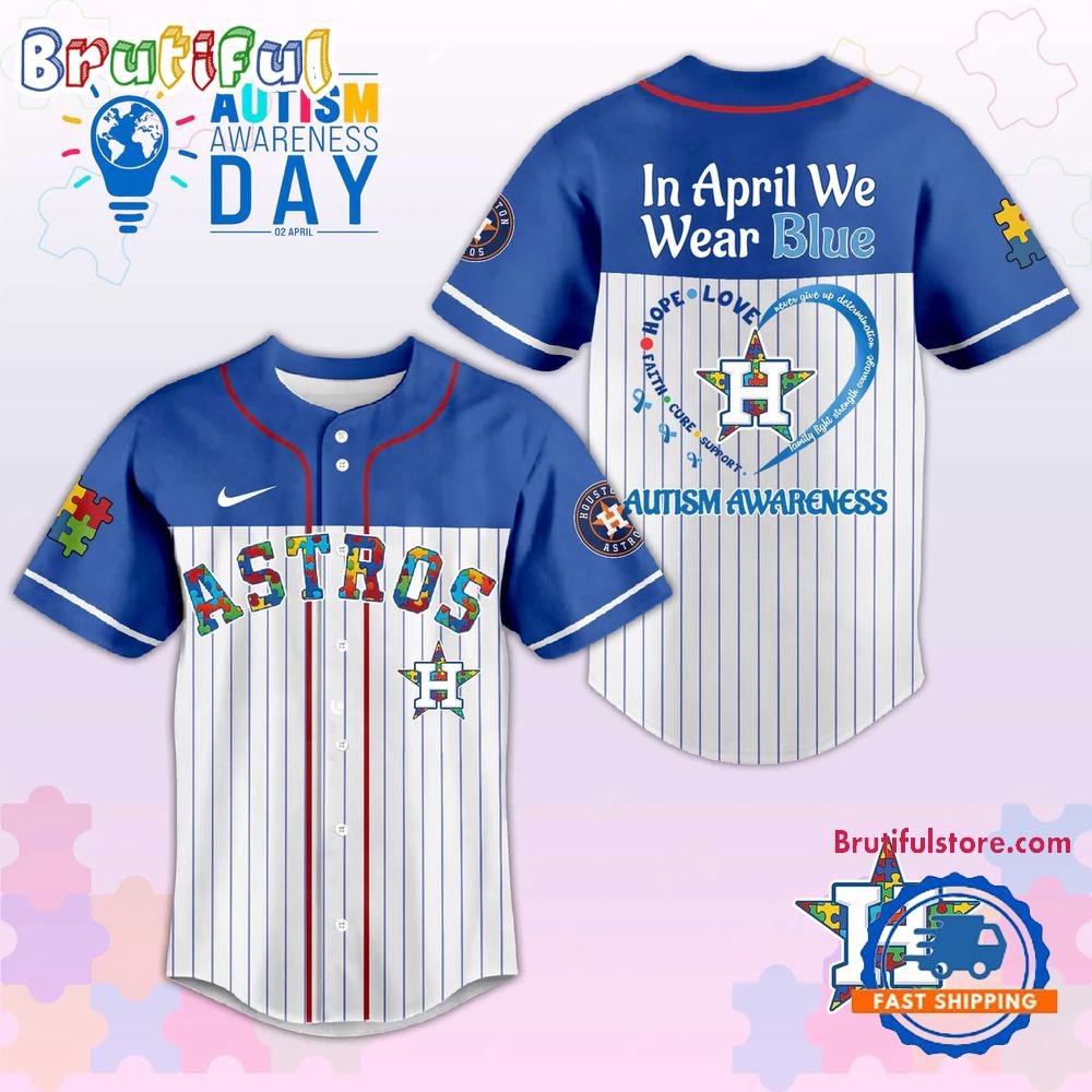 Houston Astros In April We Wear Blue Autism Baseball Jersey
