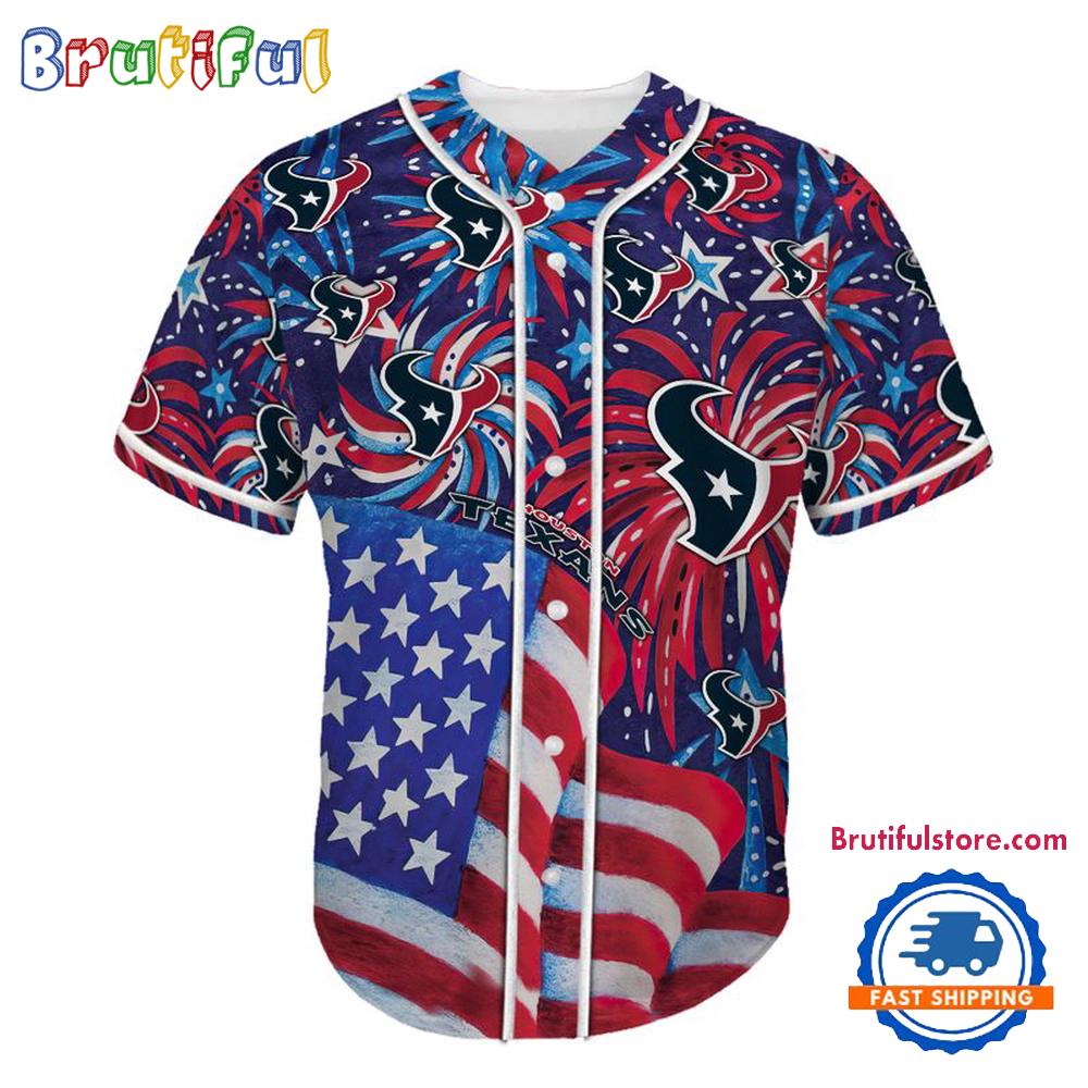 Houston Texans USA Flag Independence Day Baseball Jersey, Sport Team 4th of July Jersey