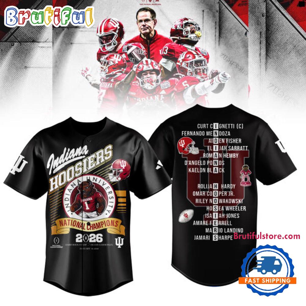 Indiana Hoosiers CFP National Champions 2026 Winner Team Player Name Black Baseball Jersey