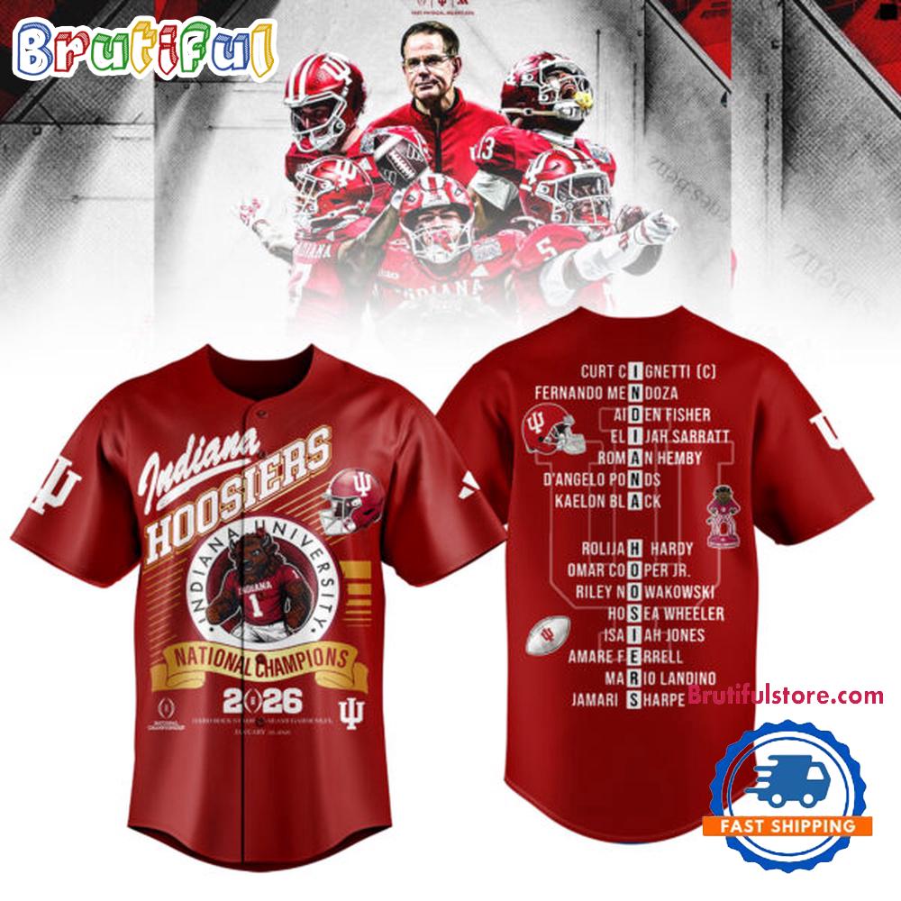 Indiana Hoosiers CFP National Champions 2026 Winner Team Player Name Red Baseball Jersey