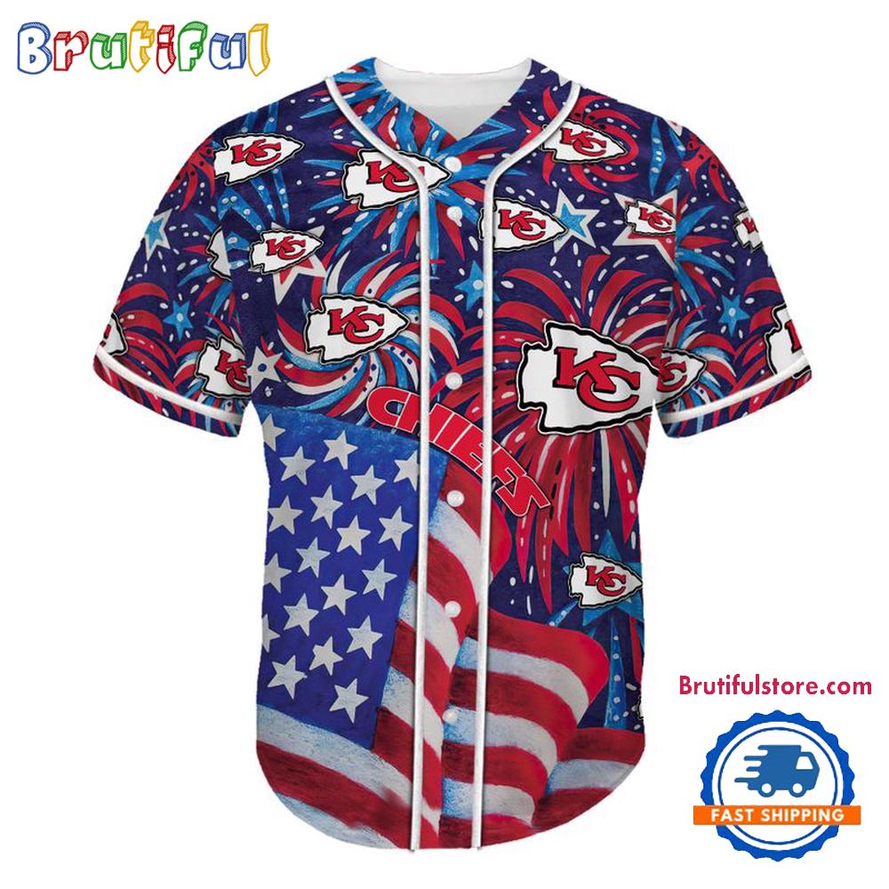 Kansas City Chiefs USA Flag Independence Day Baseball Jersey, Sport Team 4th of July Jersey