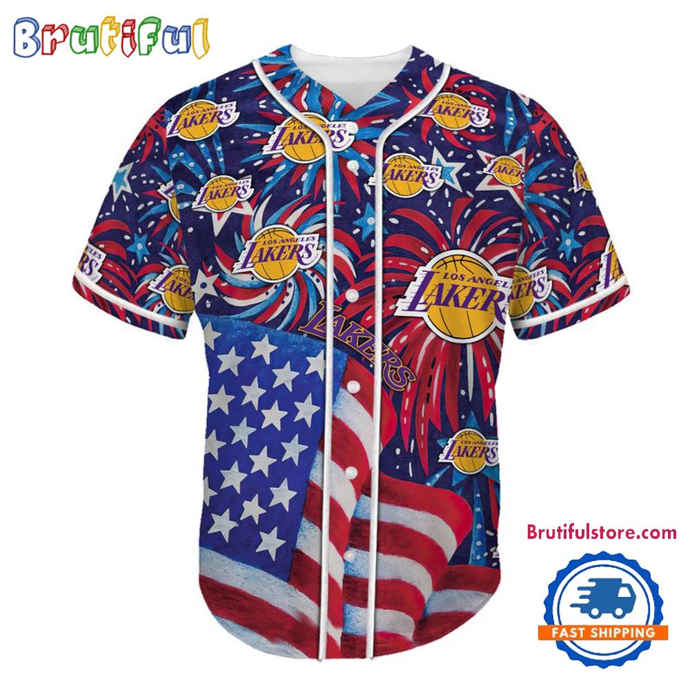 Los Angeles Lakers USA Flag Independence Day Baseball Jersey, Sport Team 4th of July Jersey