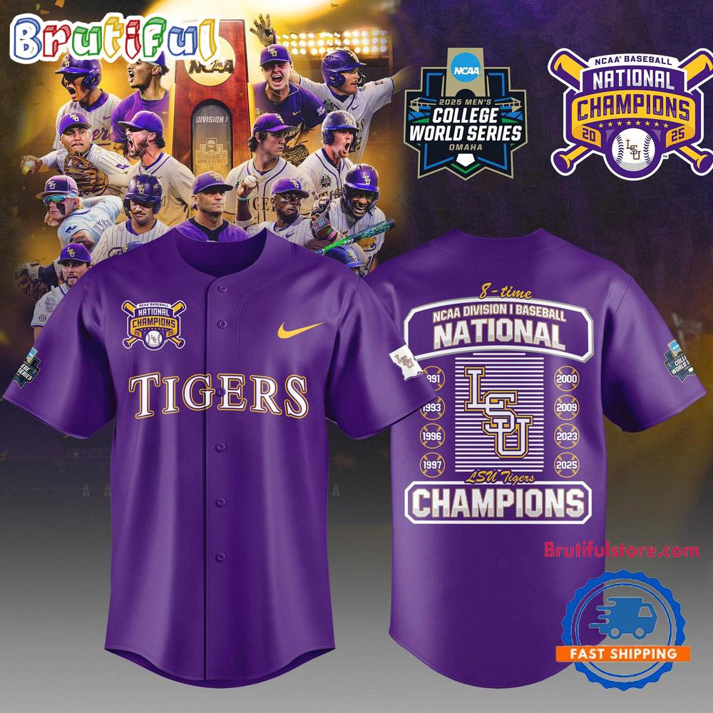 LSU Tigers 2025 NCAA National Champions 8 Time Limited Edition Baseball Jersey