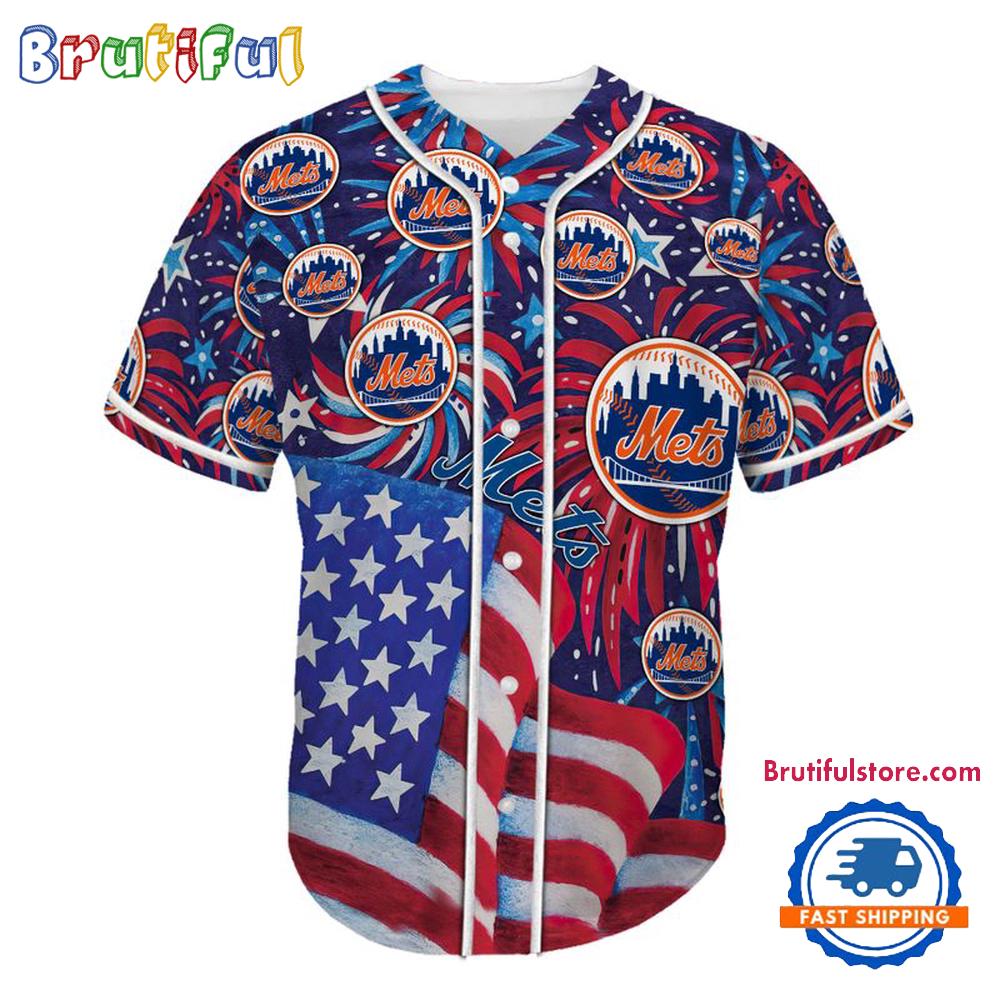 New York Mets USA Flag Independence Day Baseball Jersey, Sport Team 4th of July Jersey