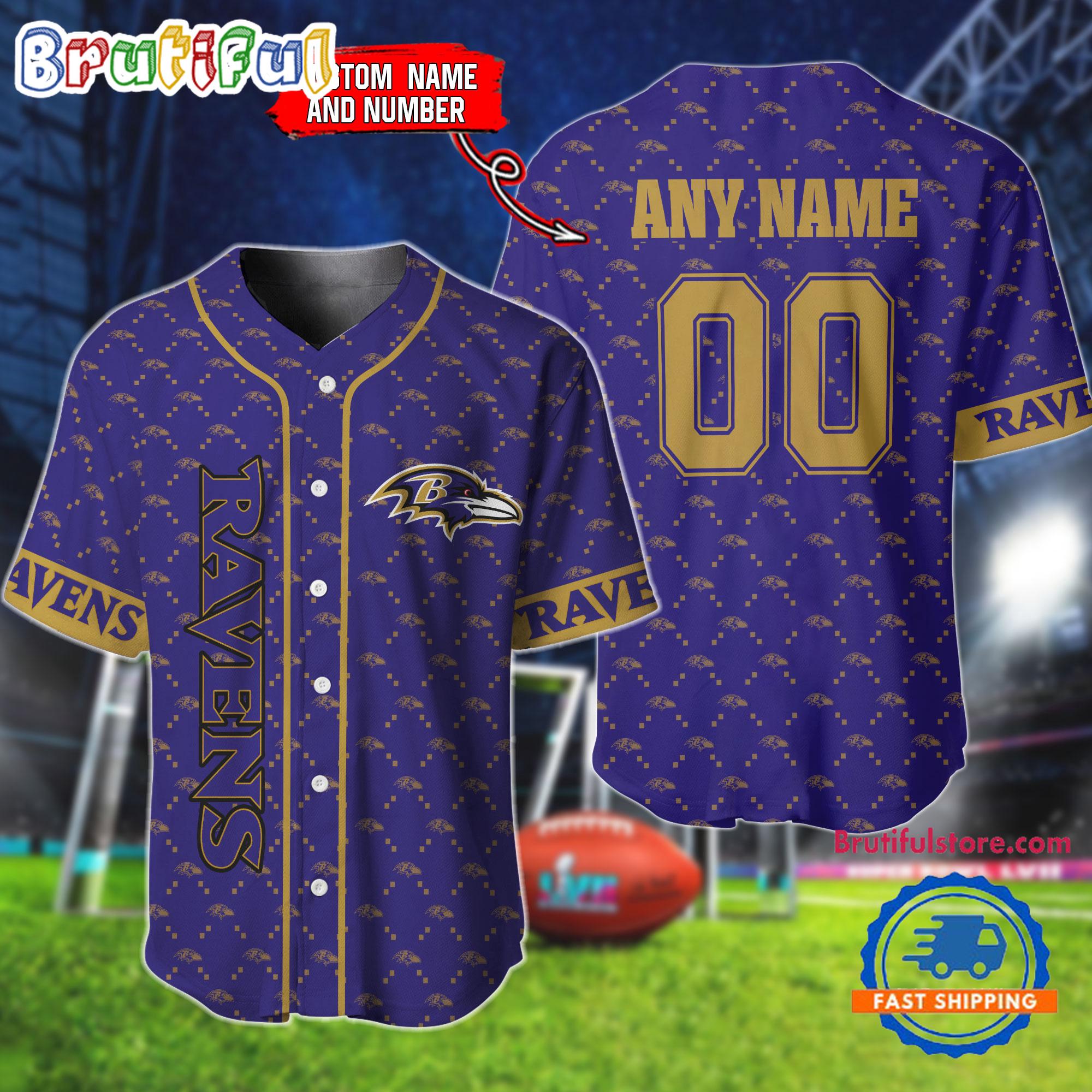 NFL Baltimore Ravens Logo Team Hologram Pattern Design Baseball Jersey