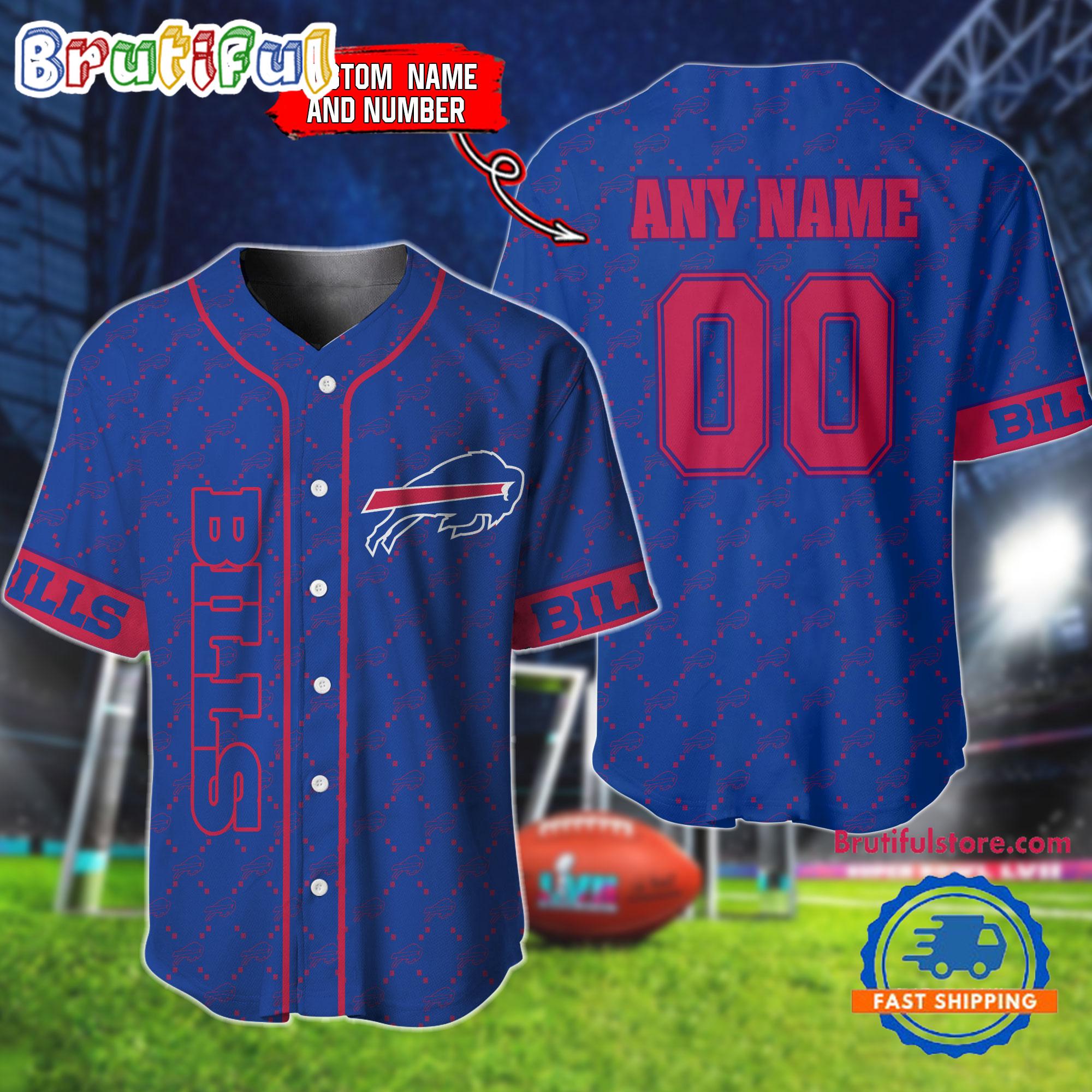 NFL Buffalo Bills Logo Team Hologram Pattern Design Baseball Jersey