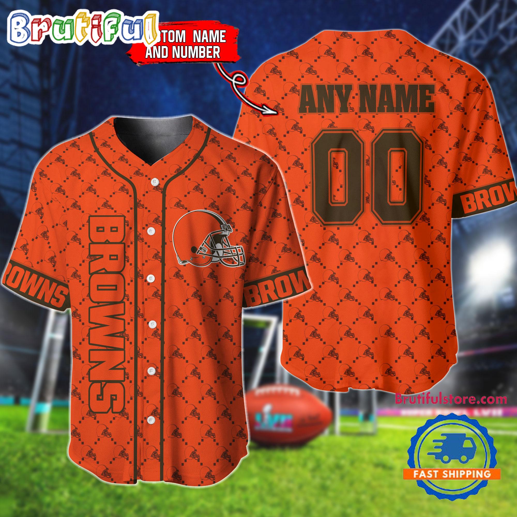 NFL Cleveland Browns Logo Team Hologram Pattern Design Baseball Jersey