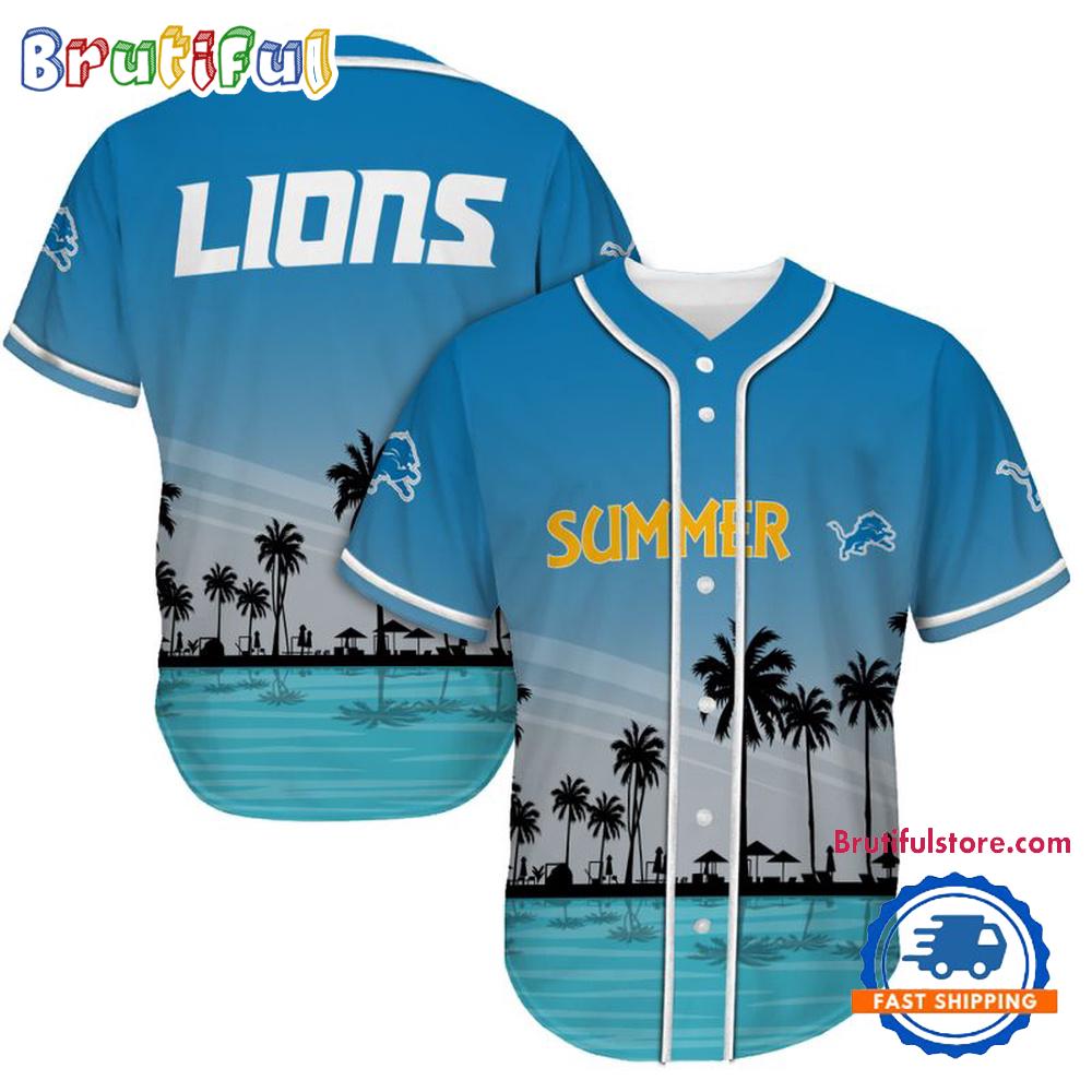 NFL Detroit Lions Palm Trees Summer On The Beach Baseball Jersey