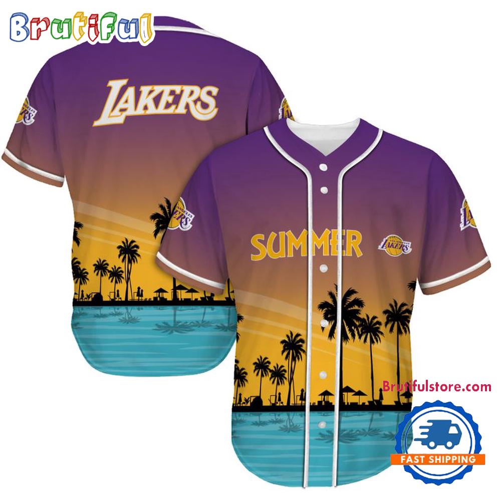 NFL Los Angeles Lakers Palm Trees Summer On The Beach Baseball Jersey