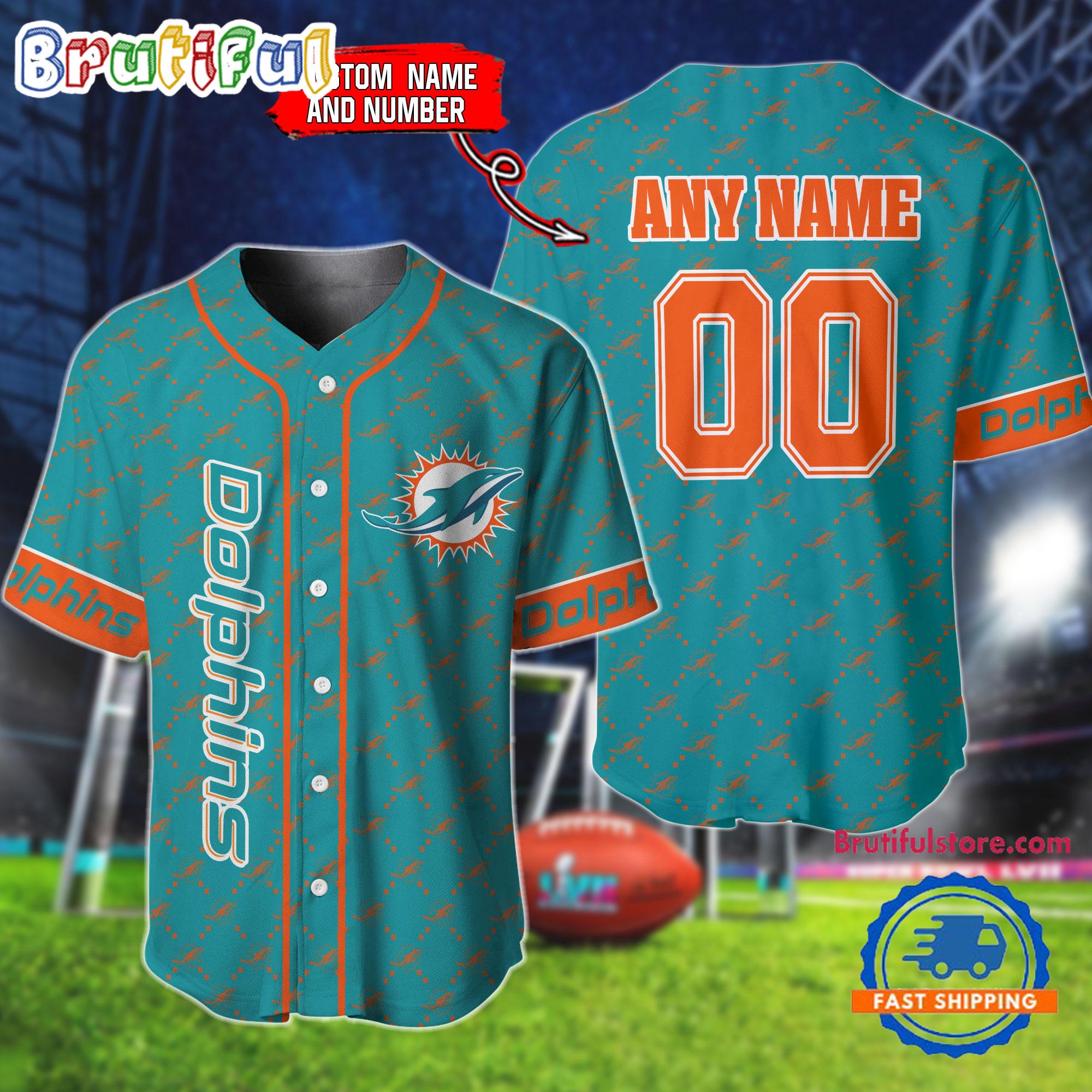 NFL Miami Dolphins Logo Team Hologram Pattern Design Baseball Jersey