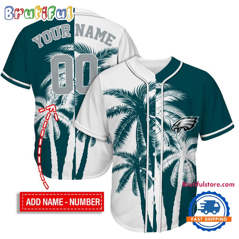 NFL Philadelphia Eagles Palm Trees Pattern Summer Personalized Baseball Jersey