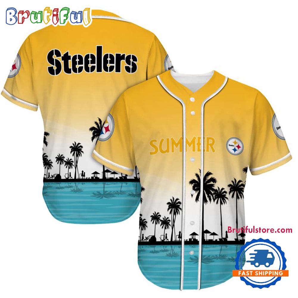 NFL Pittsburgh Steelers Palm Trees Summer On The Beach Baseball Jersey