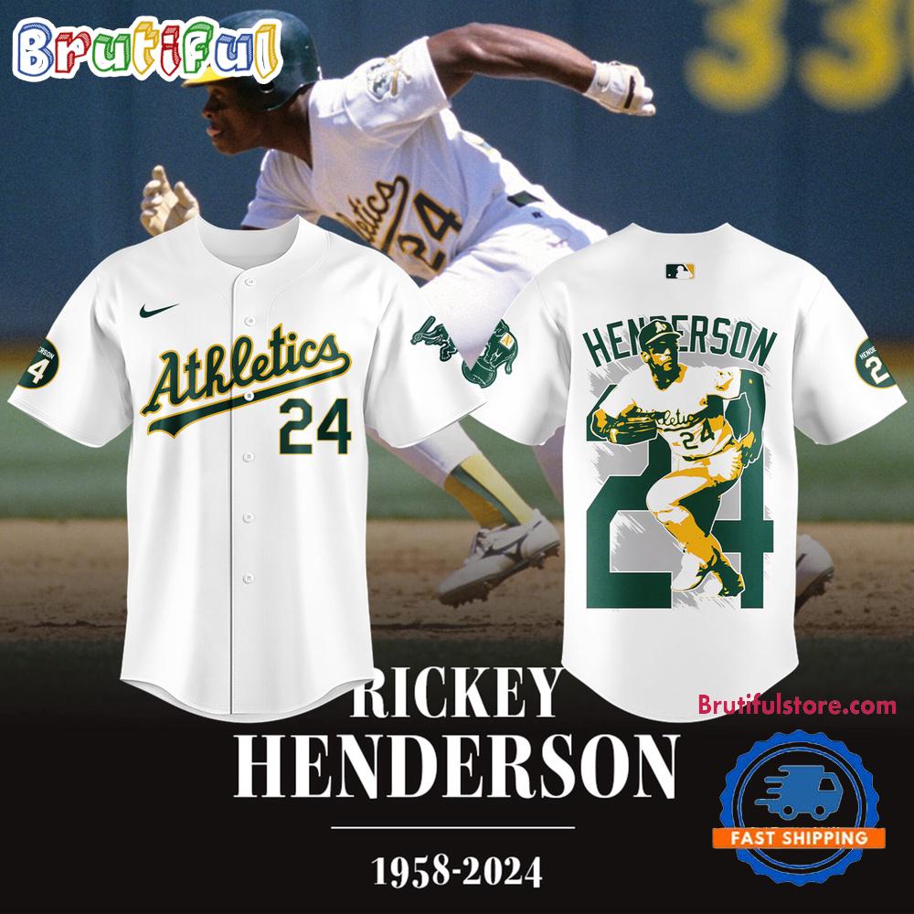 Oakland Athletics Rickey Henderson FOREVER 24 Baseball Jersey