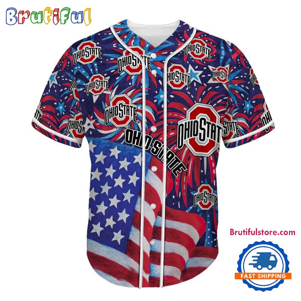 Ohio State Buckeyes USA Flag Independence Day Baseball Jersey, Sport Team 4th of July Jersey