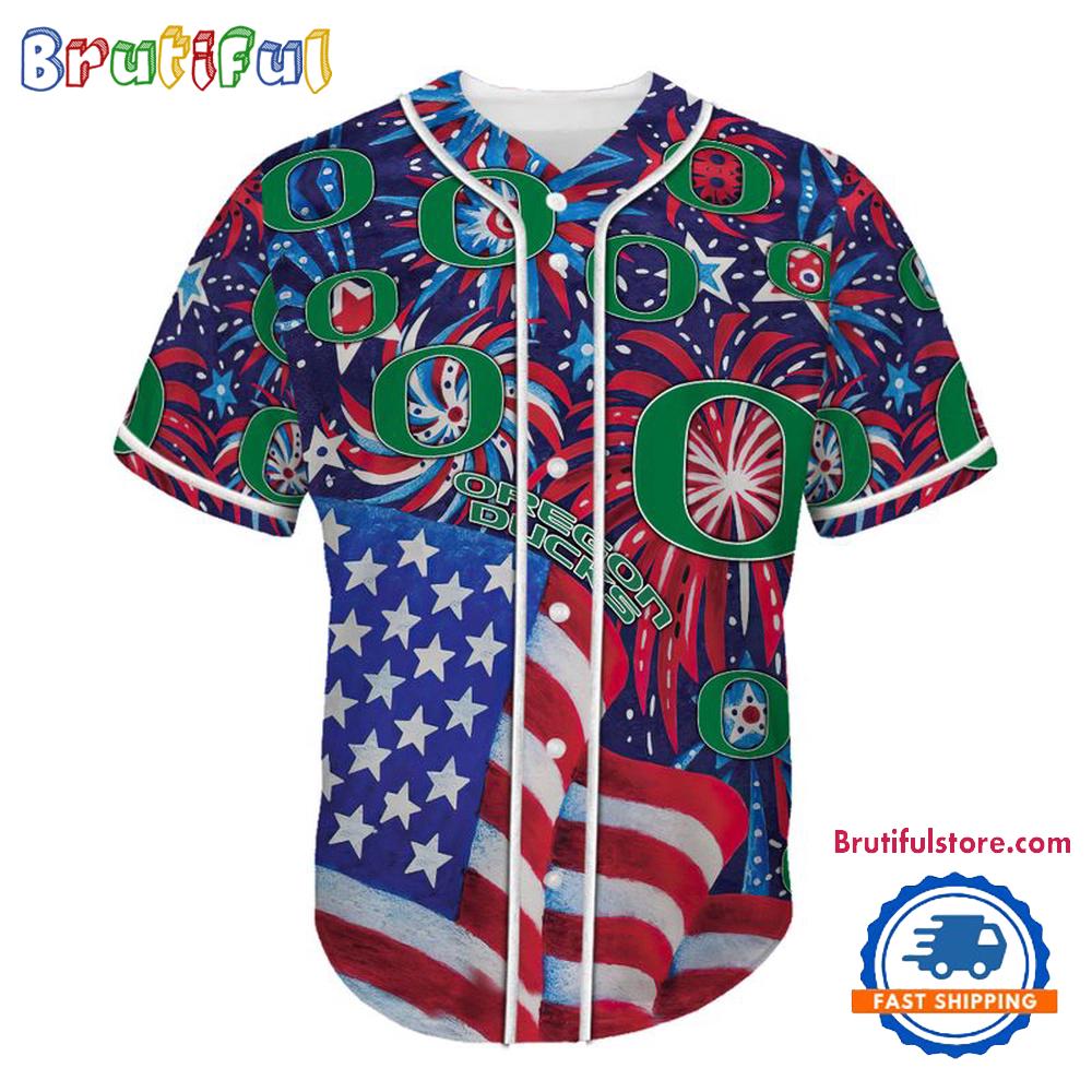 Oregon Ducks USA Flag Independence Day Baseball Jersey, Sport Team 4th of July Jersey