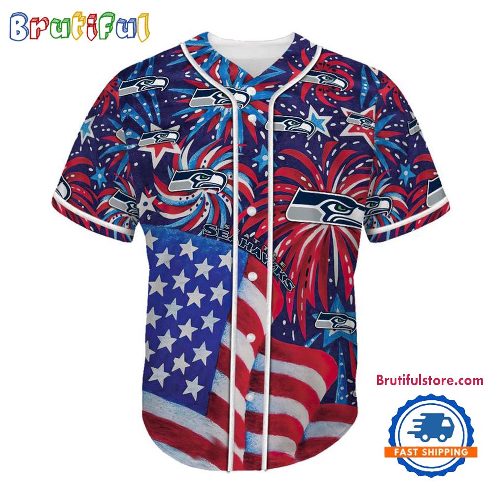 Seattle Seahawks USA Flag Independence Day Baseball Jersey, Sport Team 4th of July Jersey