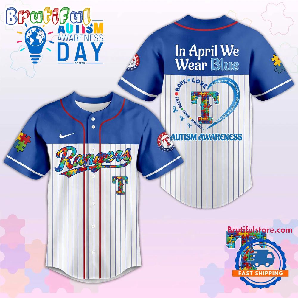 Texas Rangers In April We Wear Blue Autism Baseball Jersey