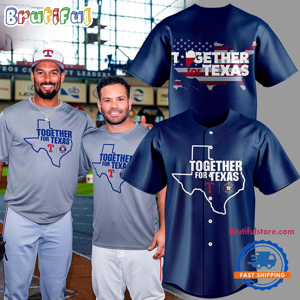Together For Texas The Astros and Rangers 2025 Navy Baseball Jersey