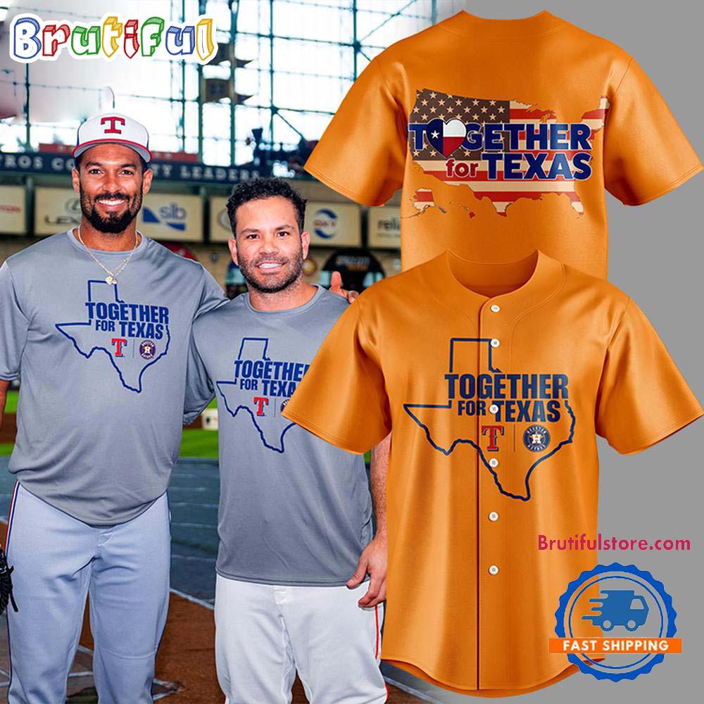 Together For Texas The Astros and Rangers 2025 Orange Baseball Jersey