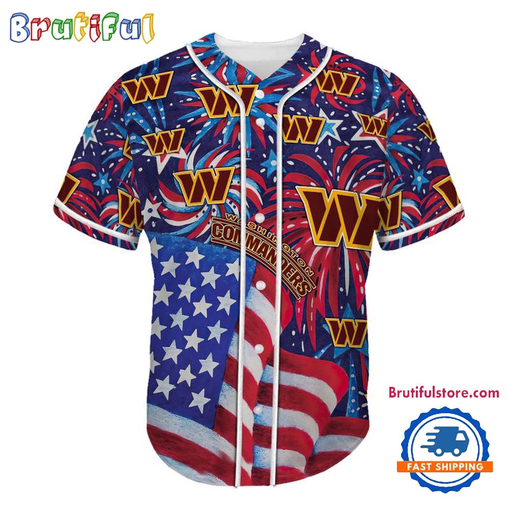 Washington Football Team USA Flag Independence Day Baseball Jersey, Sport Team 4th of July Jersey